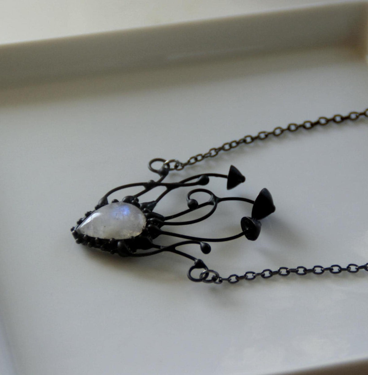 Moonstone Mushroom Cluster Necklace – Blackened Copper