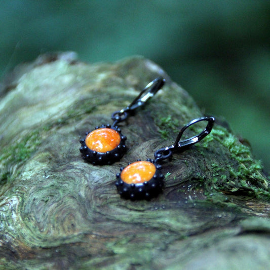 Orange Stained Glass Drop Earrings – Blackened Copper
