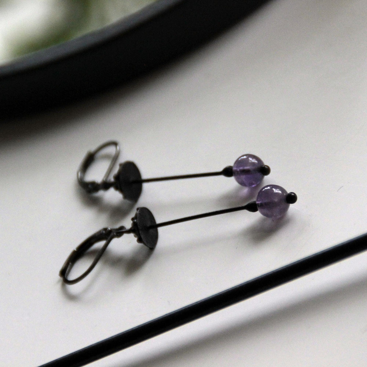 Amethyst Amanita Mushroom Earrings – Blackened Copper