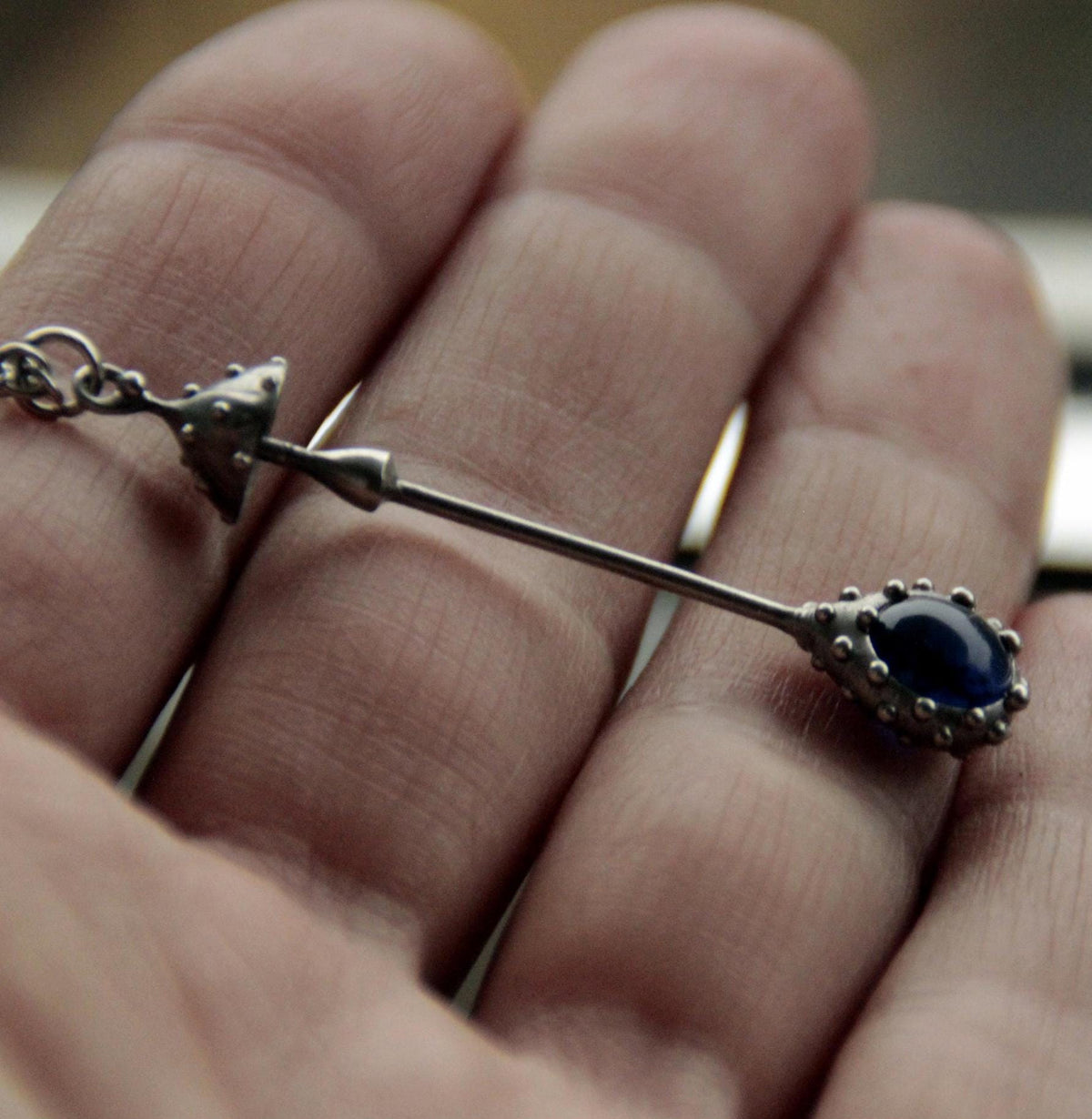 Blue Stained Glass Amanita Mushroom Necklace – Silver Tone