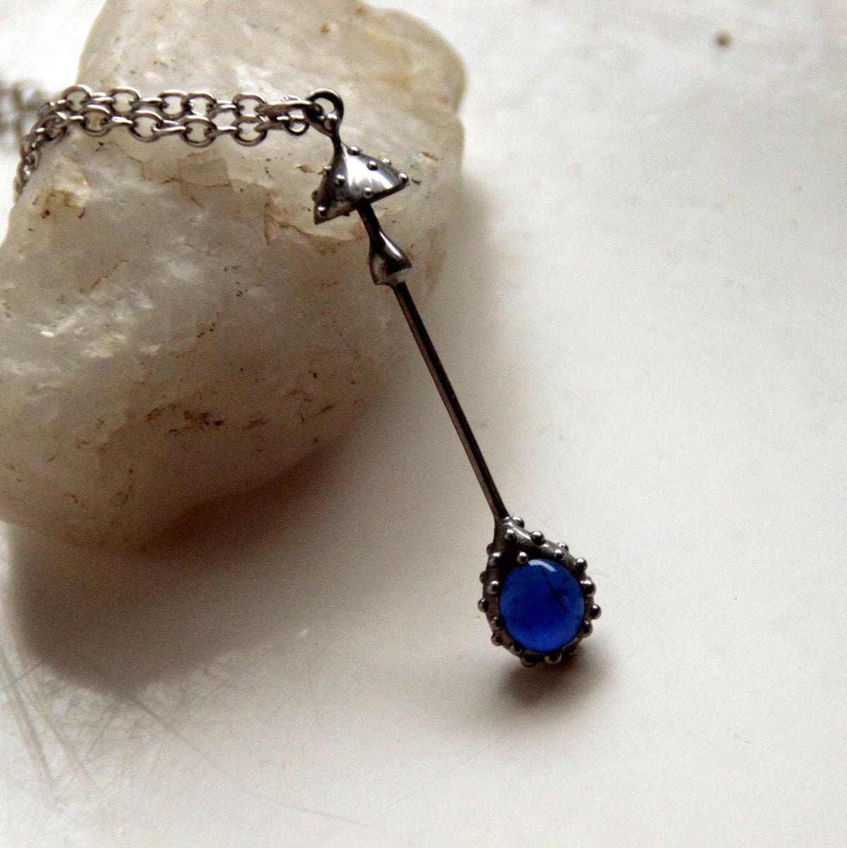 Blue Stained Glass Amanita Mushroom Necklace – Silver Tone