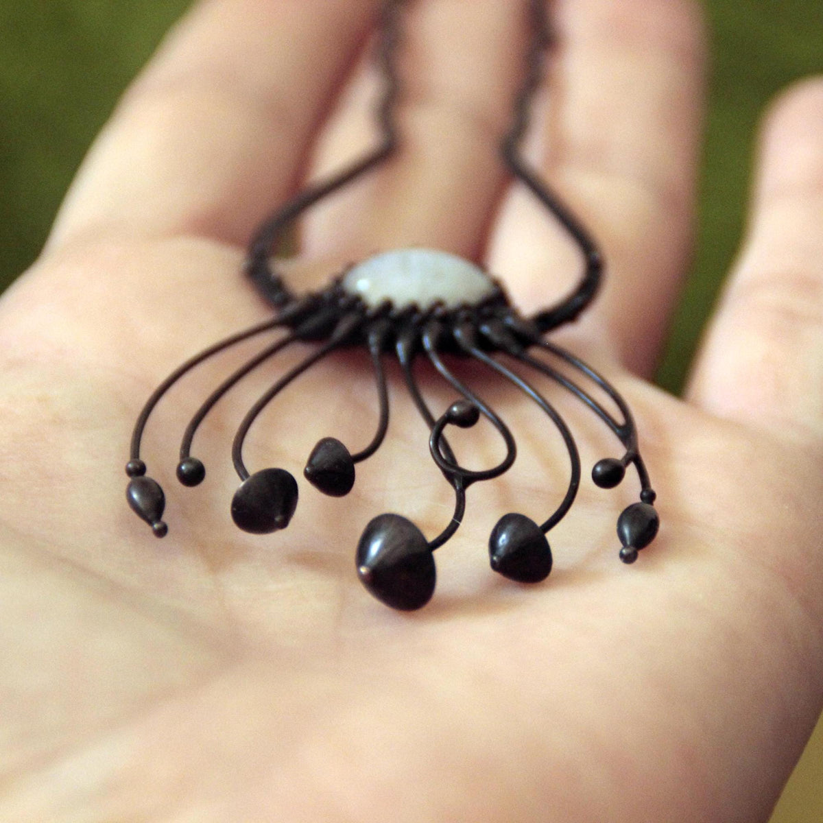 Moonstone Mushroom Hair Pin – Blackened Copper