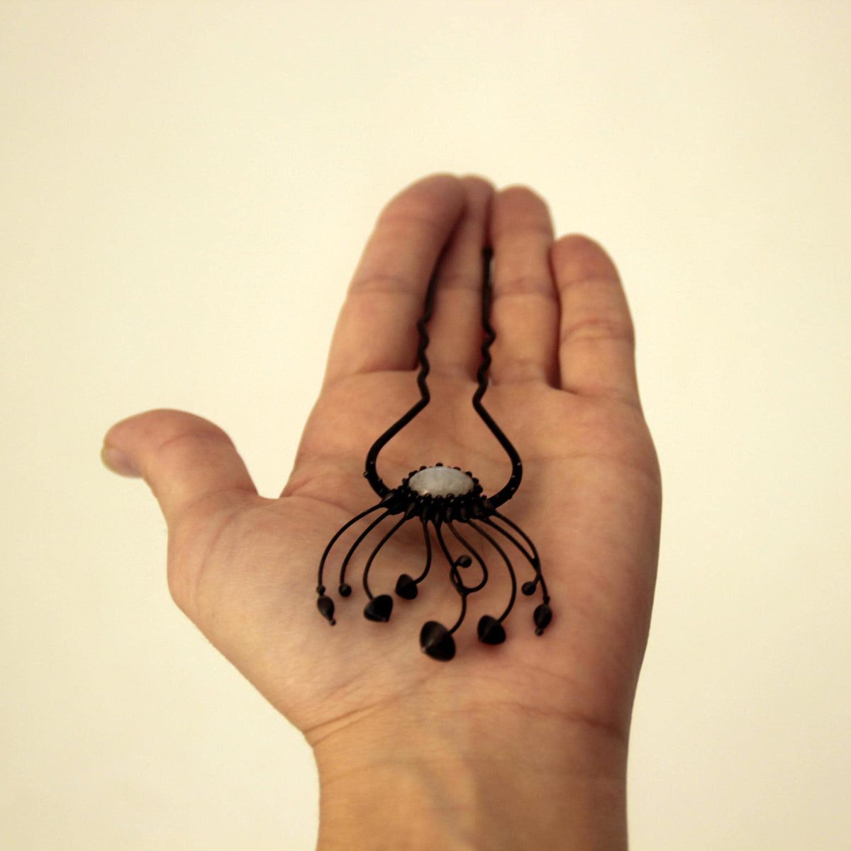 Moonstone Mushroom Hair Pin – Blackened Copper
