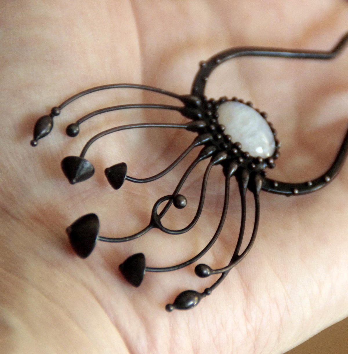 Moonstone Mushroom Hair Pin – Blackened Copper