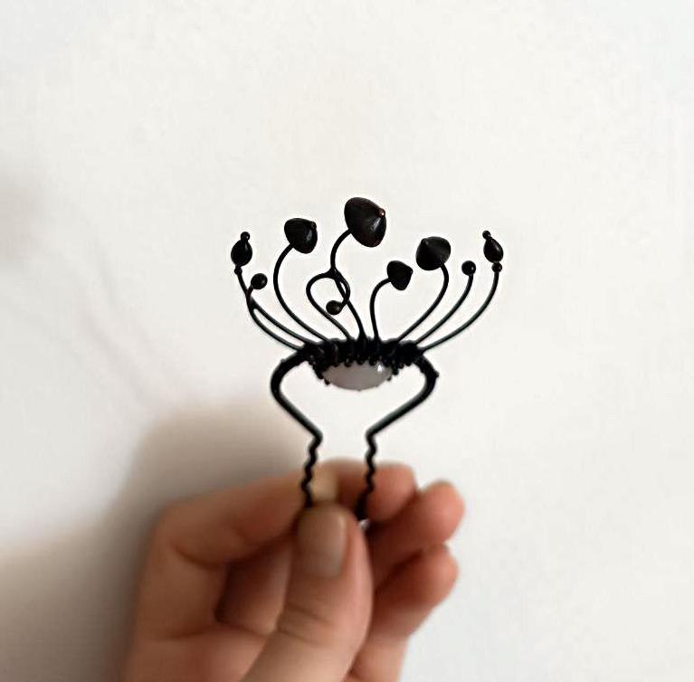 Moonstone Mushroom Hair Pin – Blackened Copper