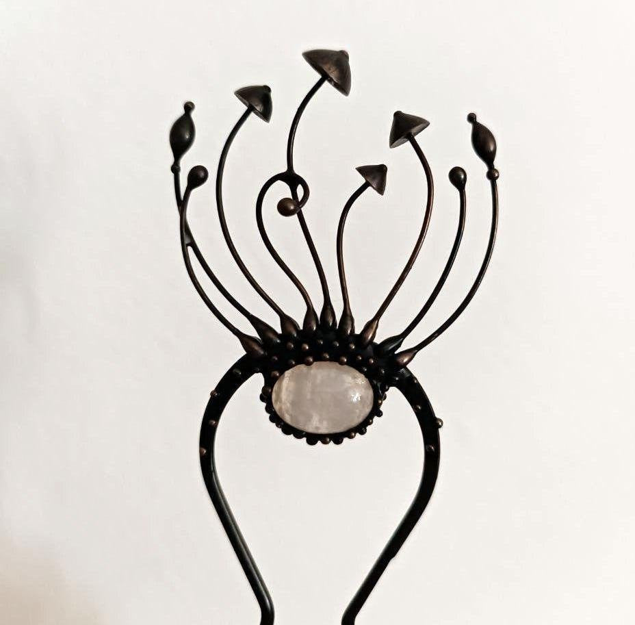 Moonstone Mushroom Hair Pin – Blackened Copper
