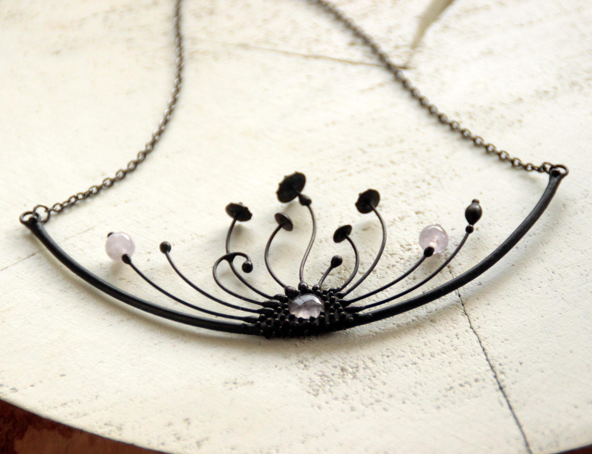 Amethyst Amanita Mushroom Statement Necklace – Blackened Copper