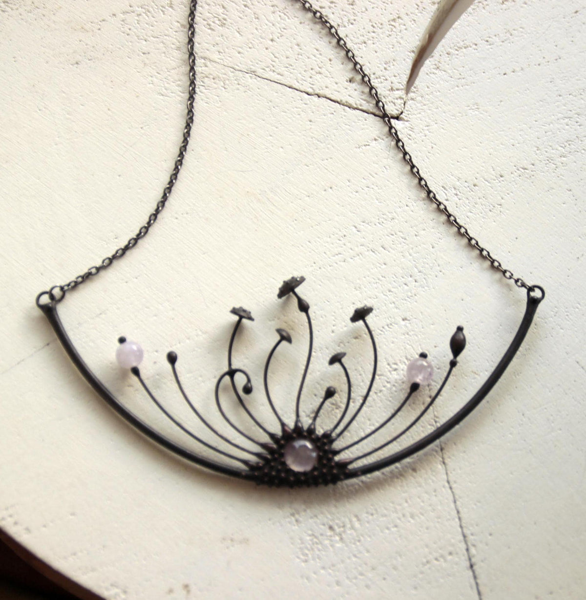 Amethyst Amanita Mushroom Statement Necklace – Blackened Copper
