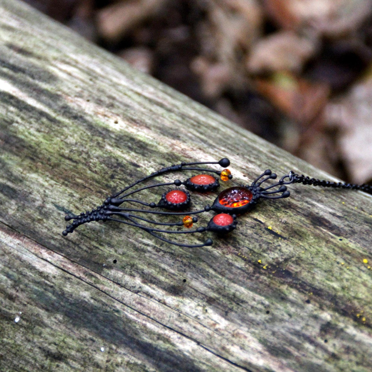 Red Stained Glass Poppy Necklace – Blackened Copper