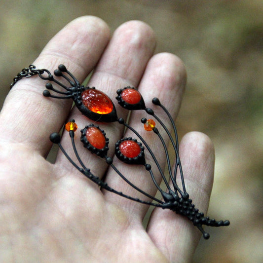 Red Stained Glass Poppy Necklace – Blackened Copper