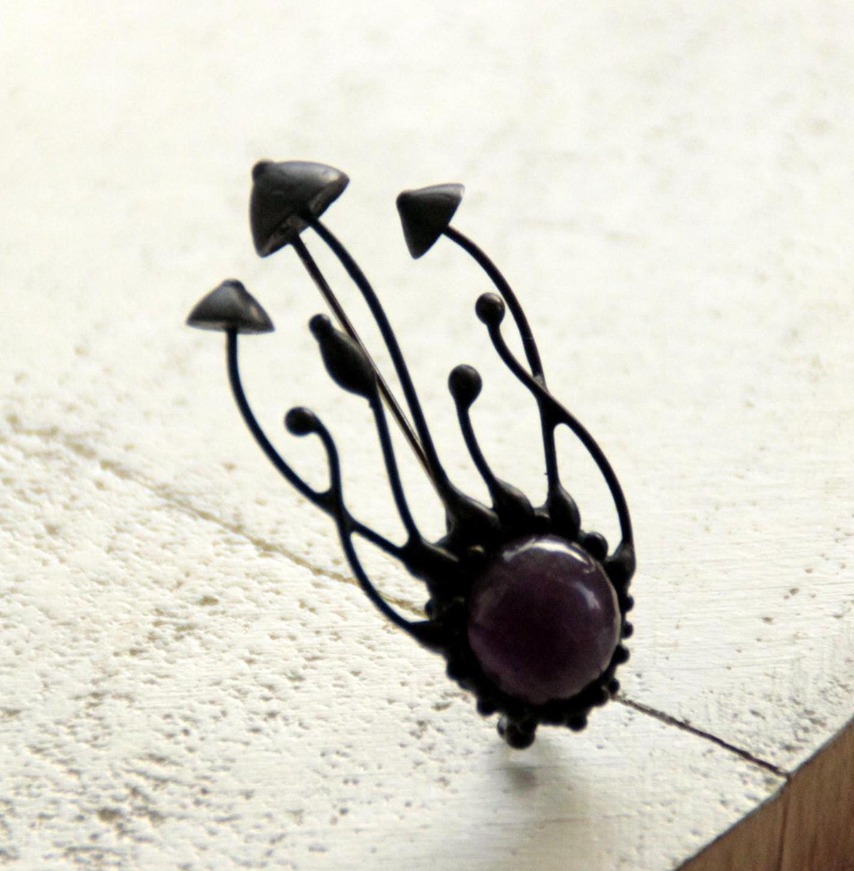 Amethyst Mushroom Cluster Brooch – Blackened Copper