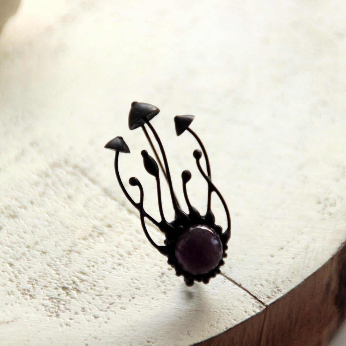 Amethyst Mushroom Cluster Brooch – Blackened Copper
