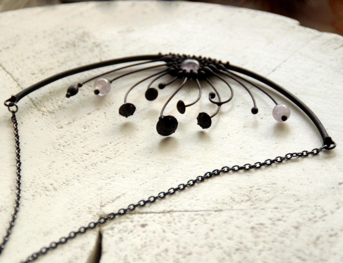 Amethyst Amanita Mushroom Statement Necklace – Blackened Copper