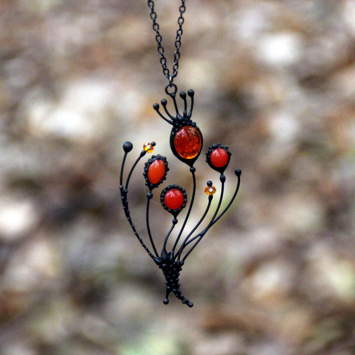 Red Stained Glass Poppy Necklace – Blackened Copper