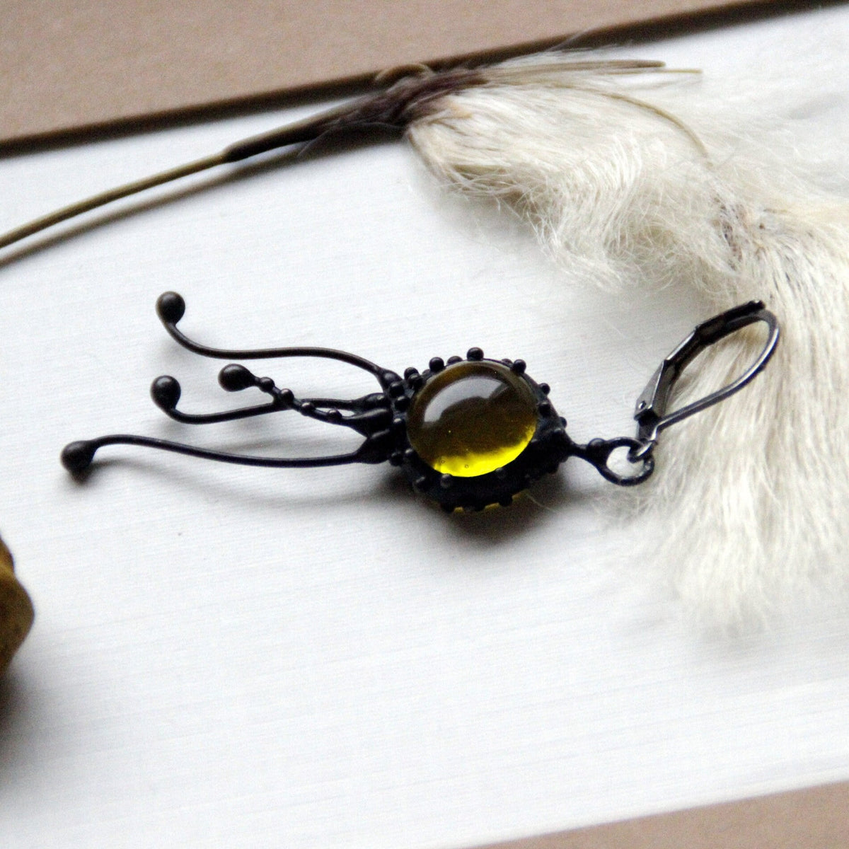 Yellow Glass Jellyfish Single Earring – Blackened Copper