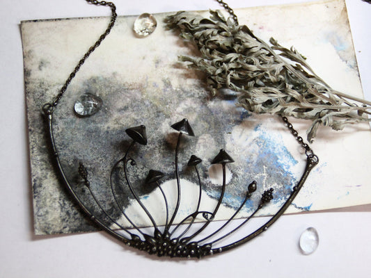 Five Mushroom Statement Necklace – Blackened Copper