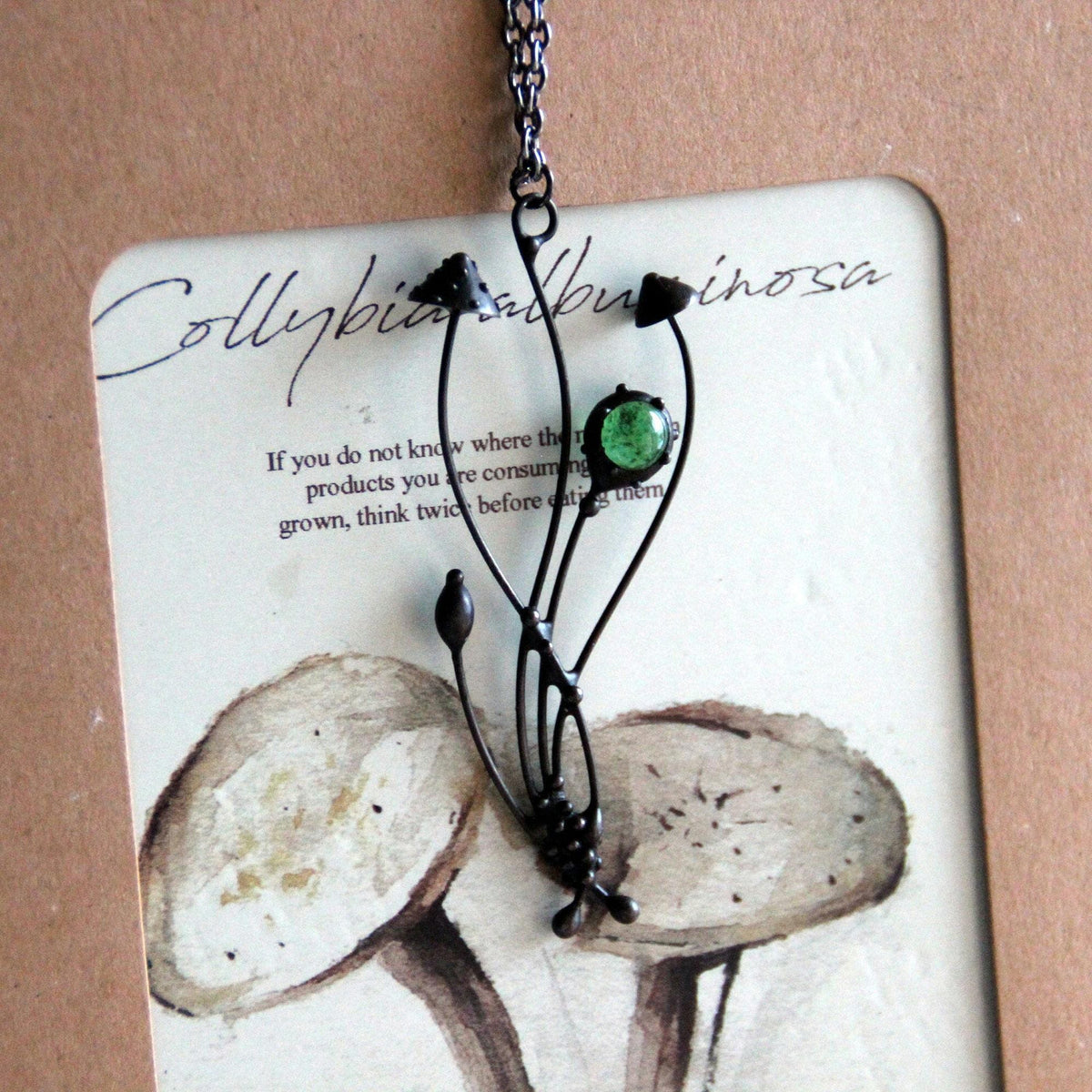 Green Stained Glass Mushroom Necklace – Blackened Copper