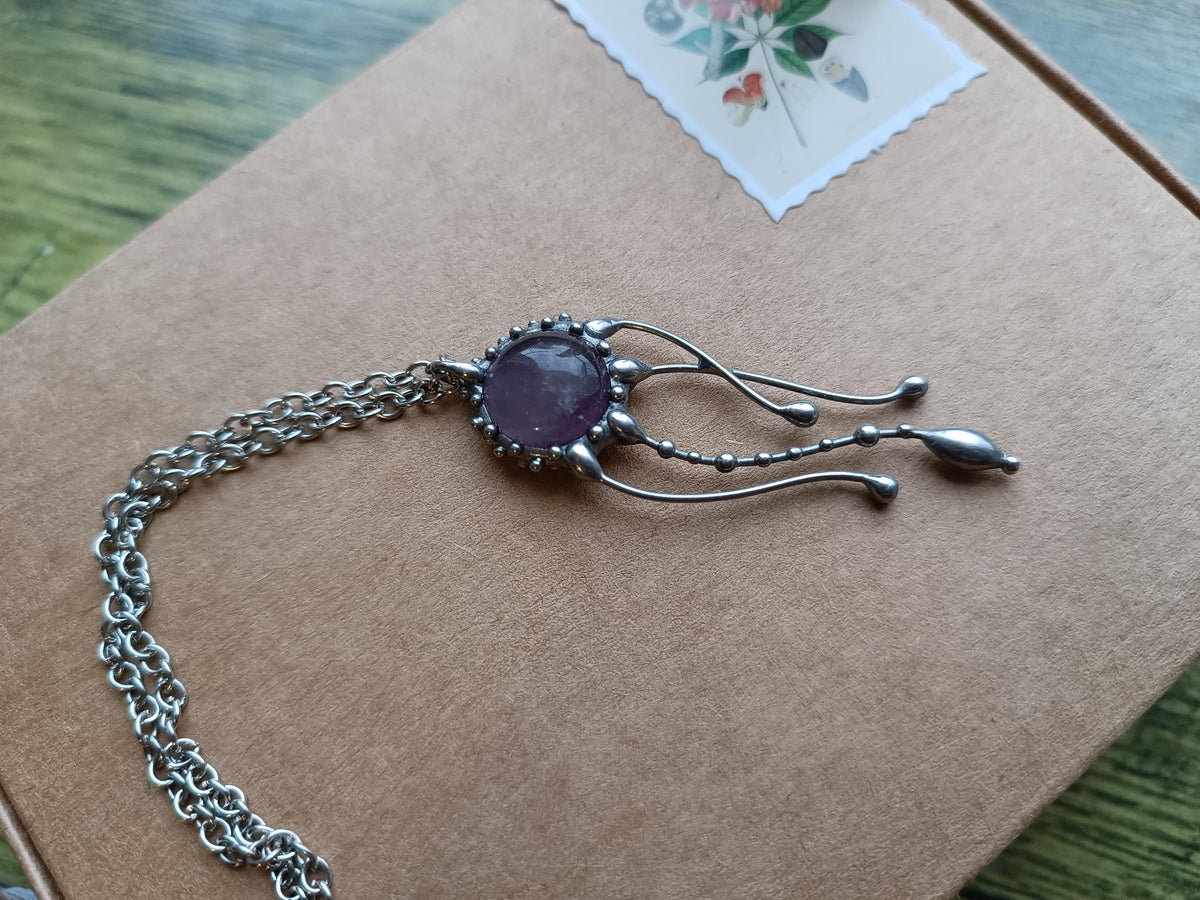 Amethyst Jellyfish Pendant Necklace – Silver Tone