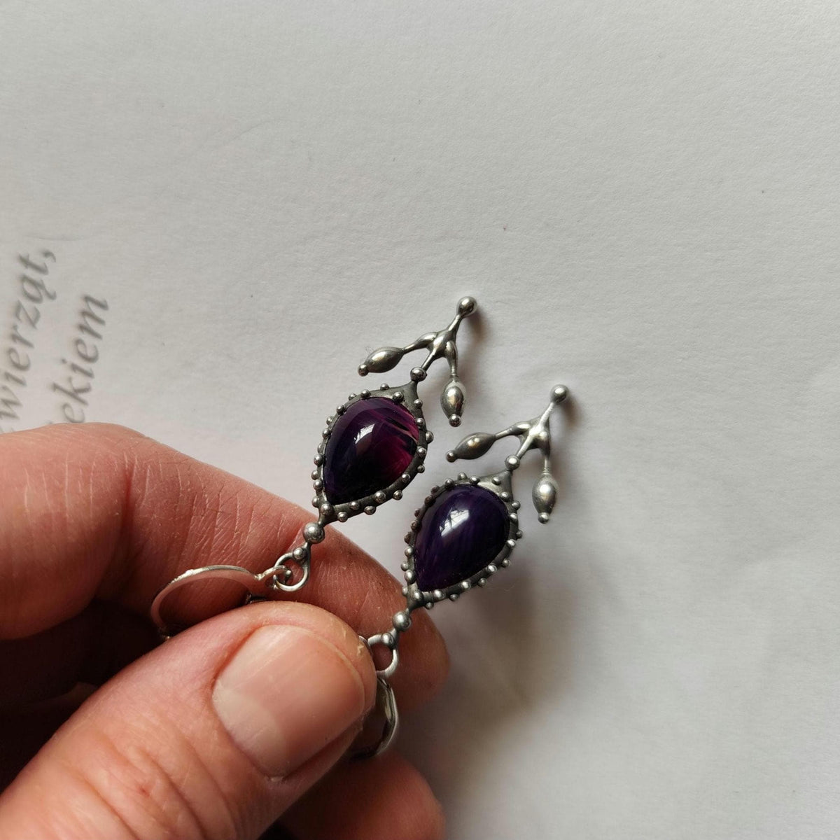 Purple Agate Flower Earrings – Silver Tone