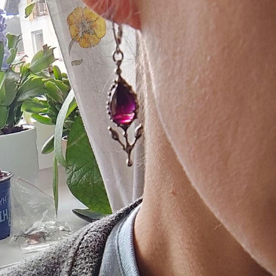 Purple Agate Flower Earrings – Silver Tone