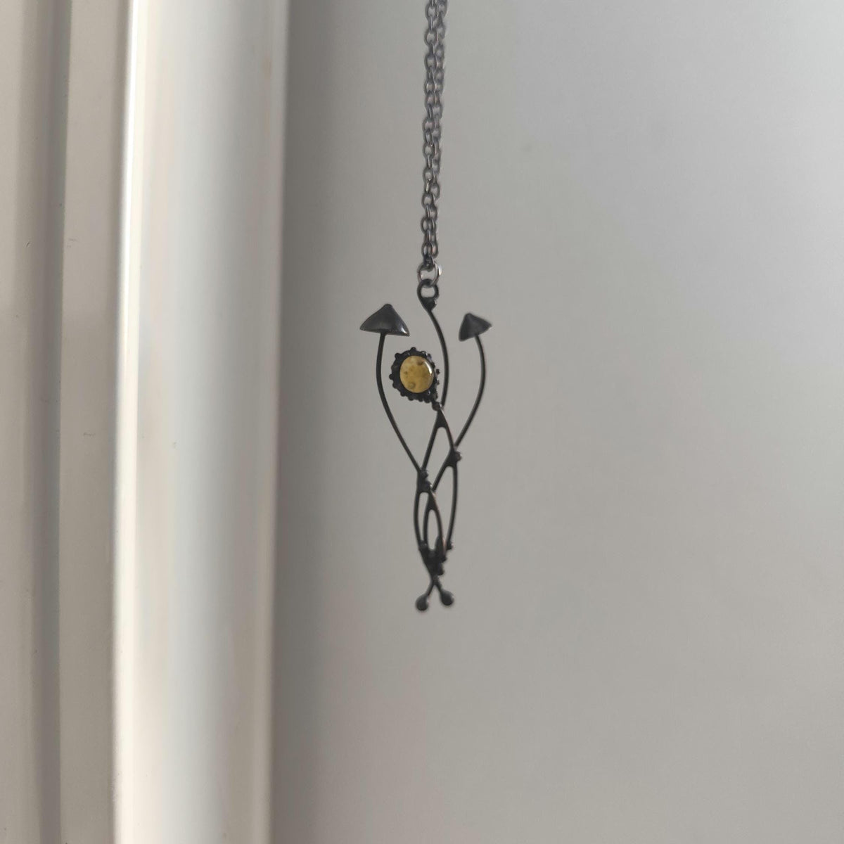 Yellow Glass Mushroom Necklace – Blackened Copper & Pewter Forest
