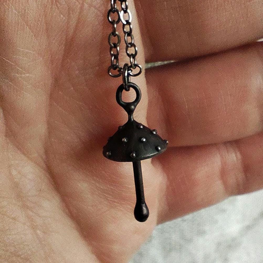 Black Amanita Mushroom Pendant Necklace – Blackened Copper
