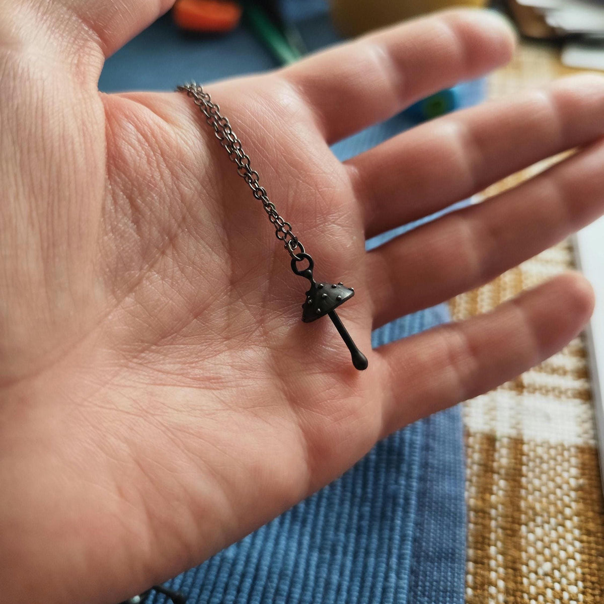 Black Amanita Mushroom Pendant Necklace – Blackened Copper