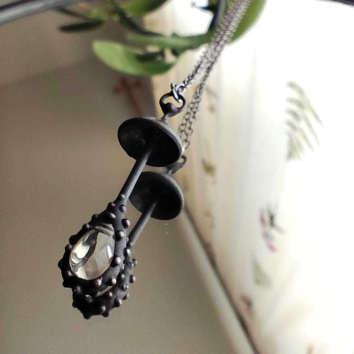 Clear Glass Mushroom Necklace – Blackened Copper & Pewter Forest