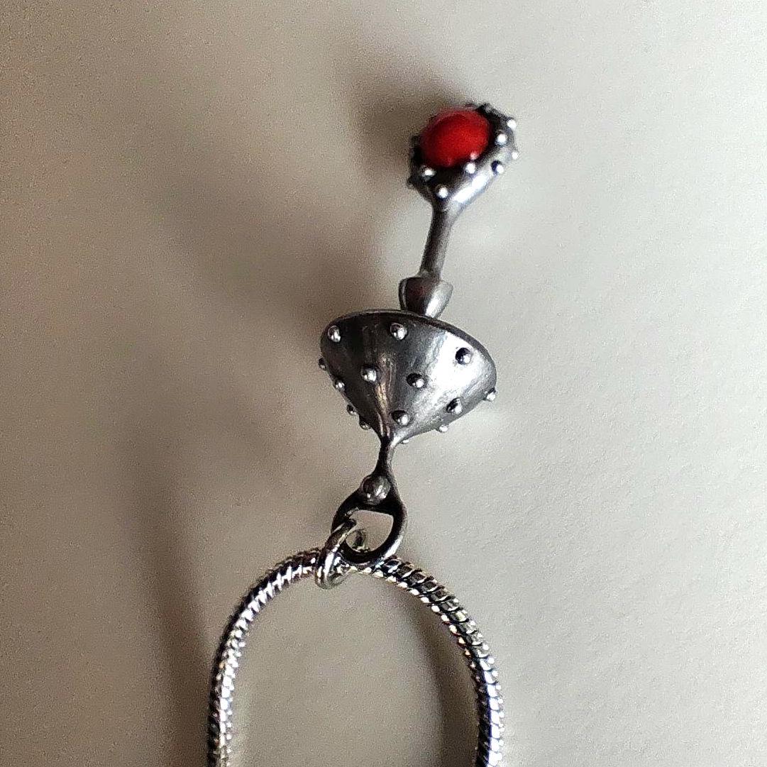 Red Glass Amanita Mushroom Pendant – Silver Tone