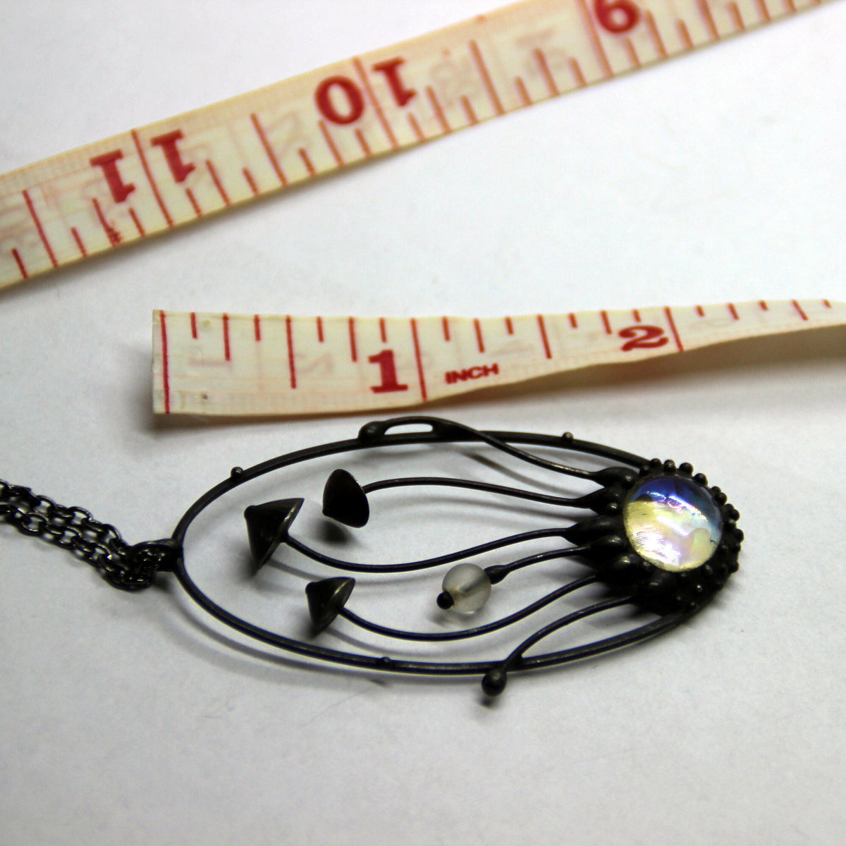 Iridescent Glass Mushroom Necklace – Blackened Copper