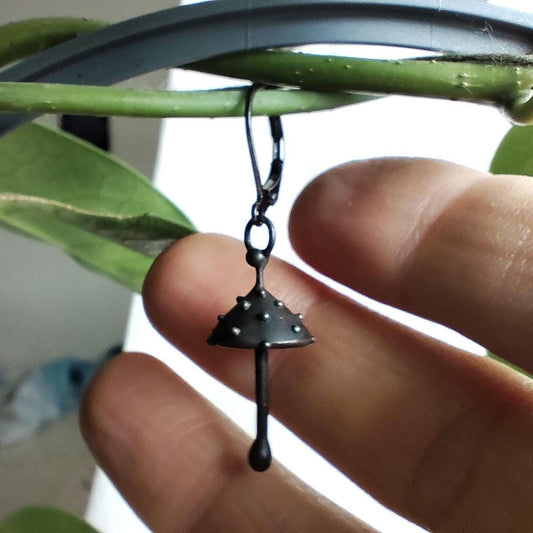 Black Amanita Mushroom Single Earring – Blackened Copper