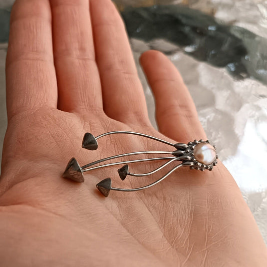 Pearl Mushroom Brooch – Silver Tone