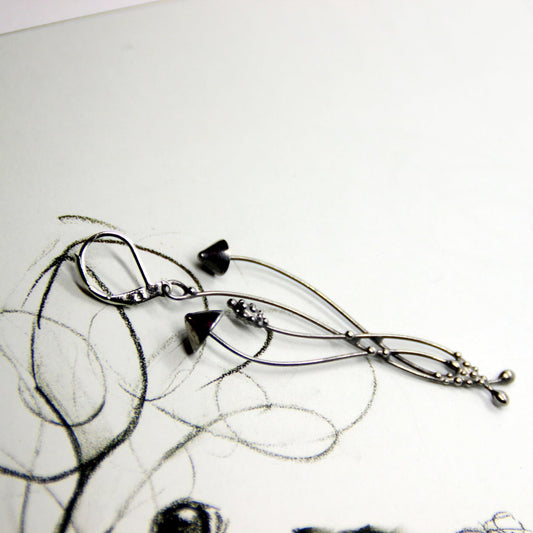 Silver Mushroom Single Earring – Copper & Pewter Botanical Dangle – Cottagecore Forest