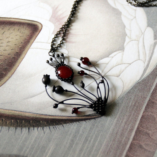 Oval Red Stained Glass Poppy Necklace – Blackened Copper