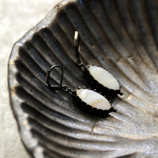 Mother of Pearl Oval Earrings – Blackened Copper