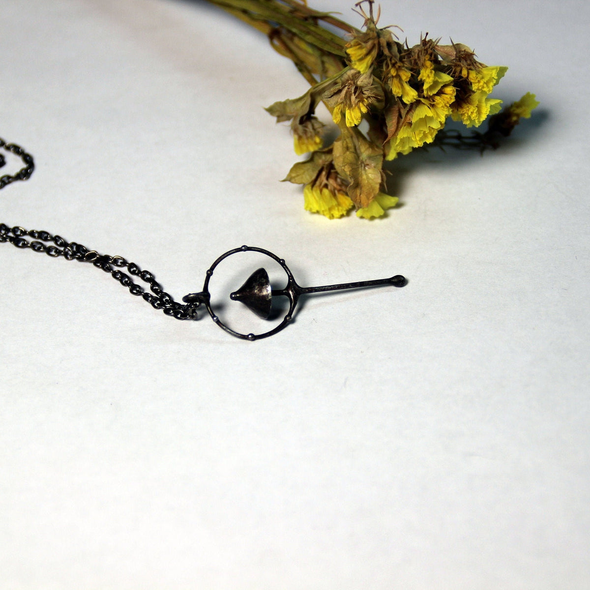 Black Mushroom Circle Pendant Necklace – Blackened Copper