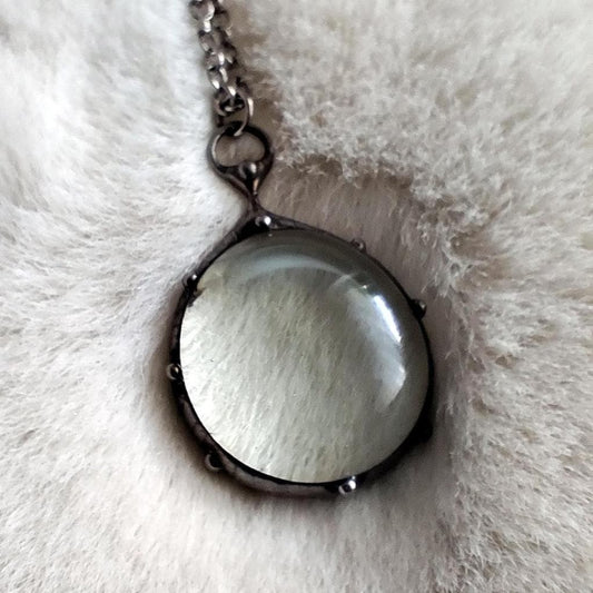 Clear Glass Circle Pendant Necklace – Silver Tone