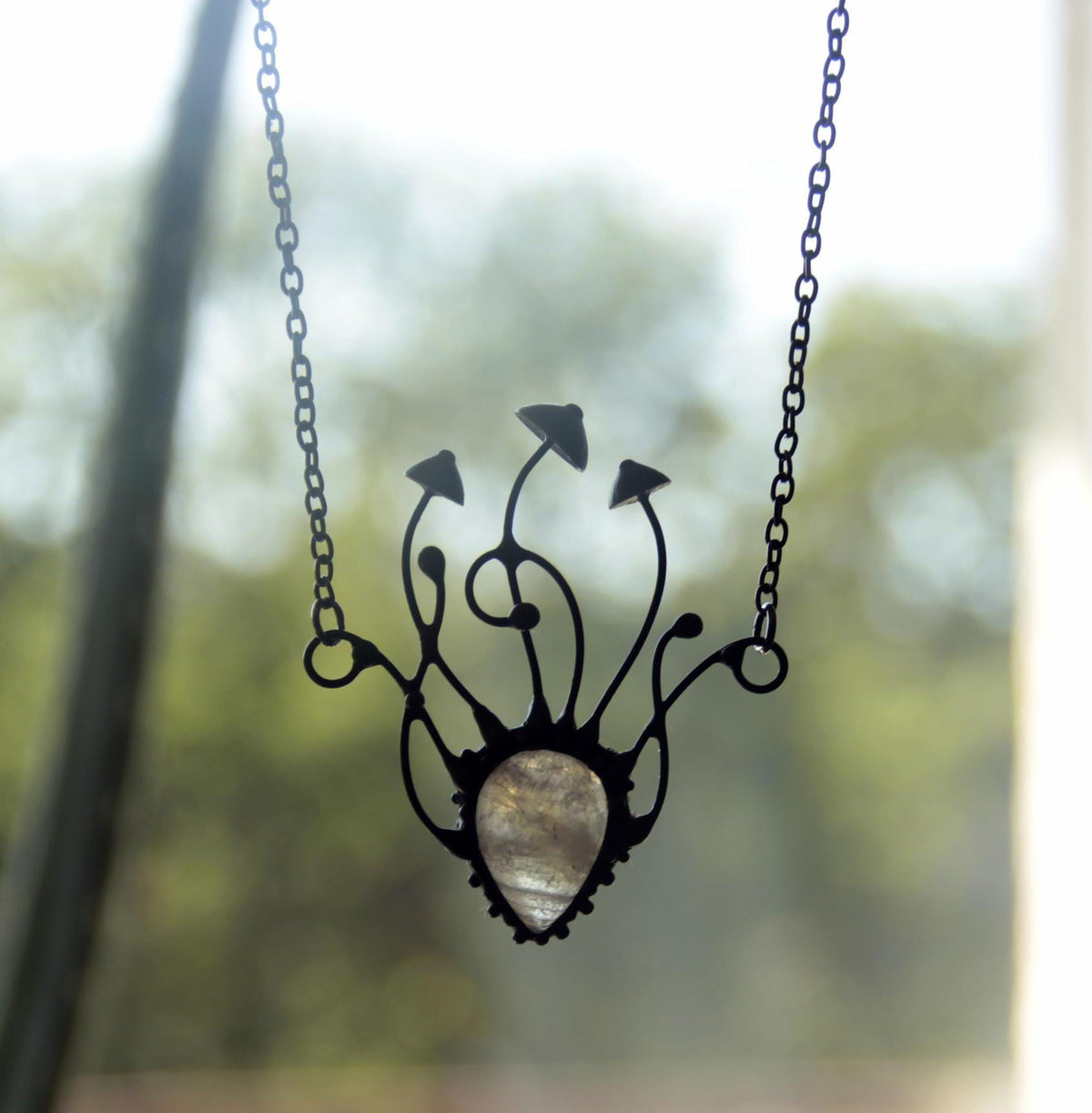 Moonstone Mushroom Cluster Necklace – Blackened Copper