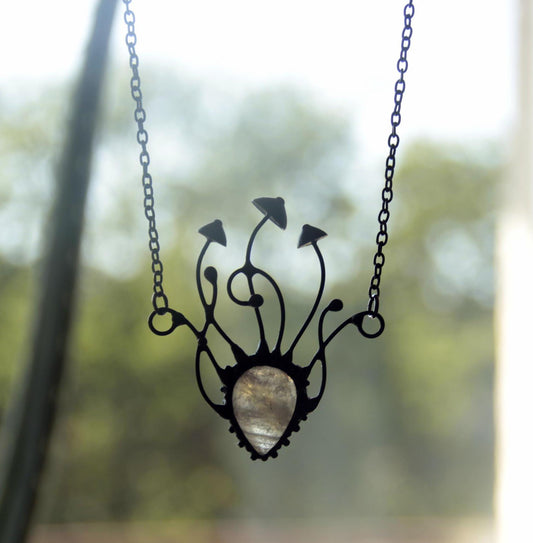 Moonstone Mushroom Cluster Necklace – Blackened Copper