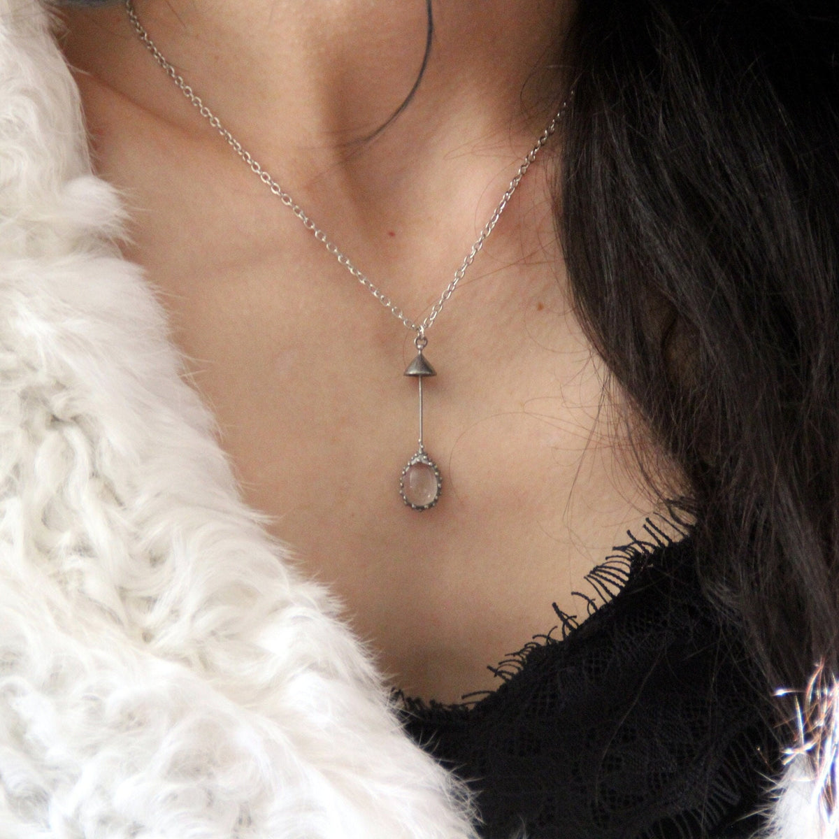 Clear Glass Mushroom Pendant – Silver Tone