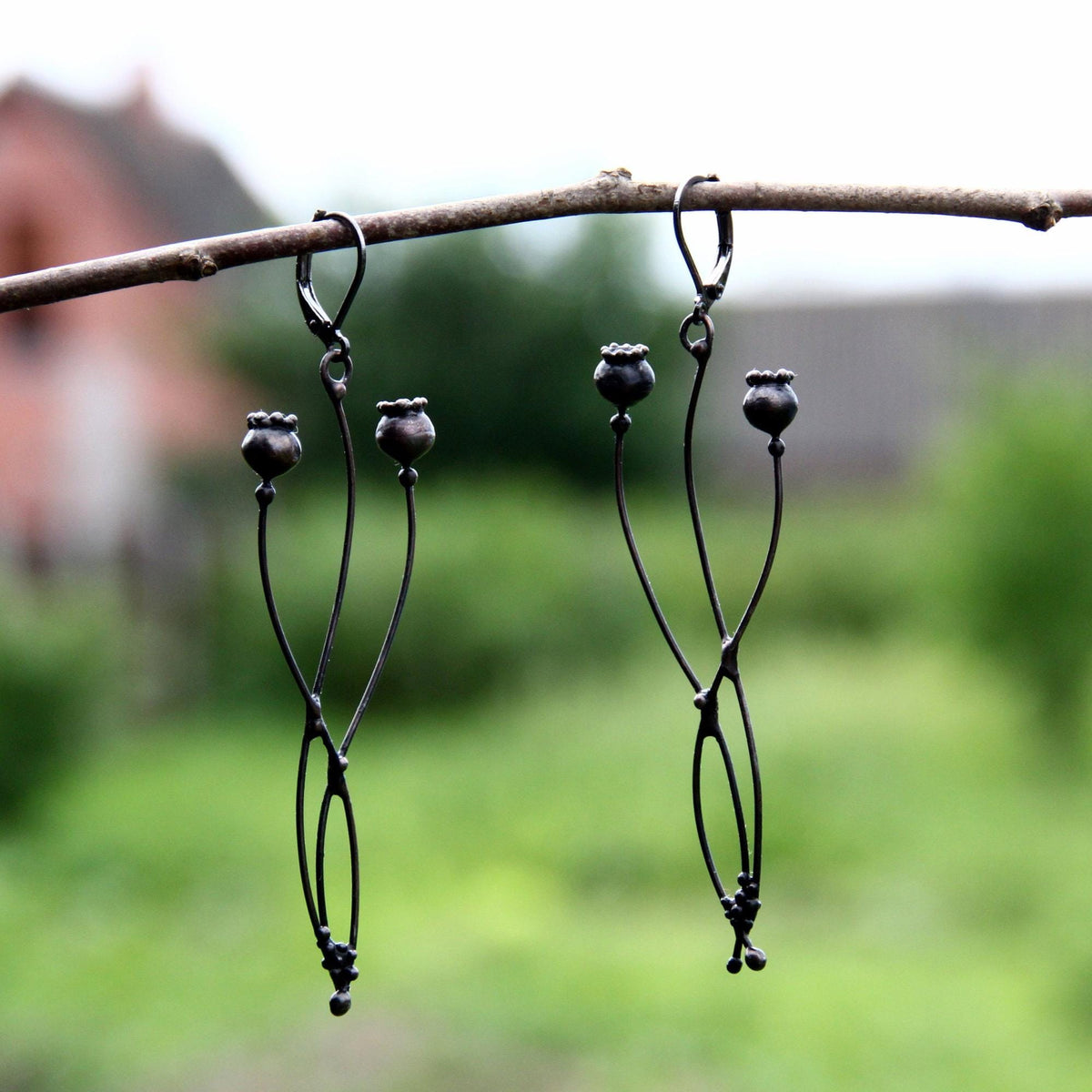 Black Poppy Seed Pod Earrings – Copper & Pewter