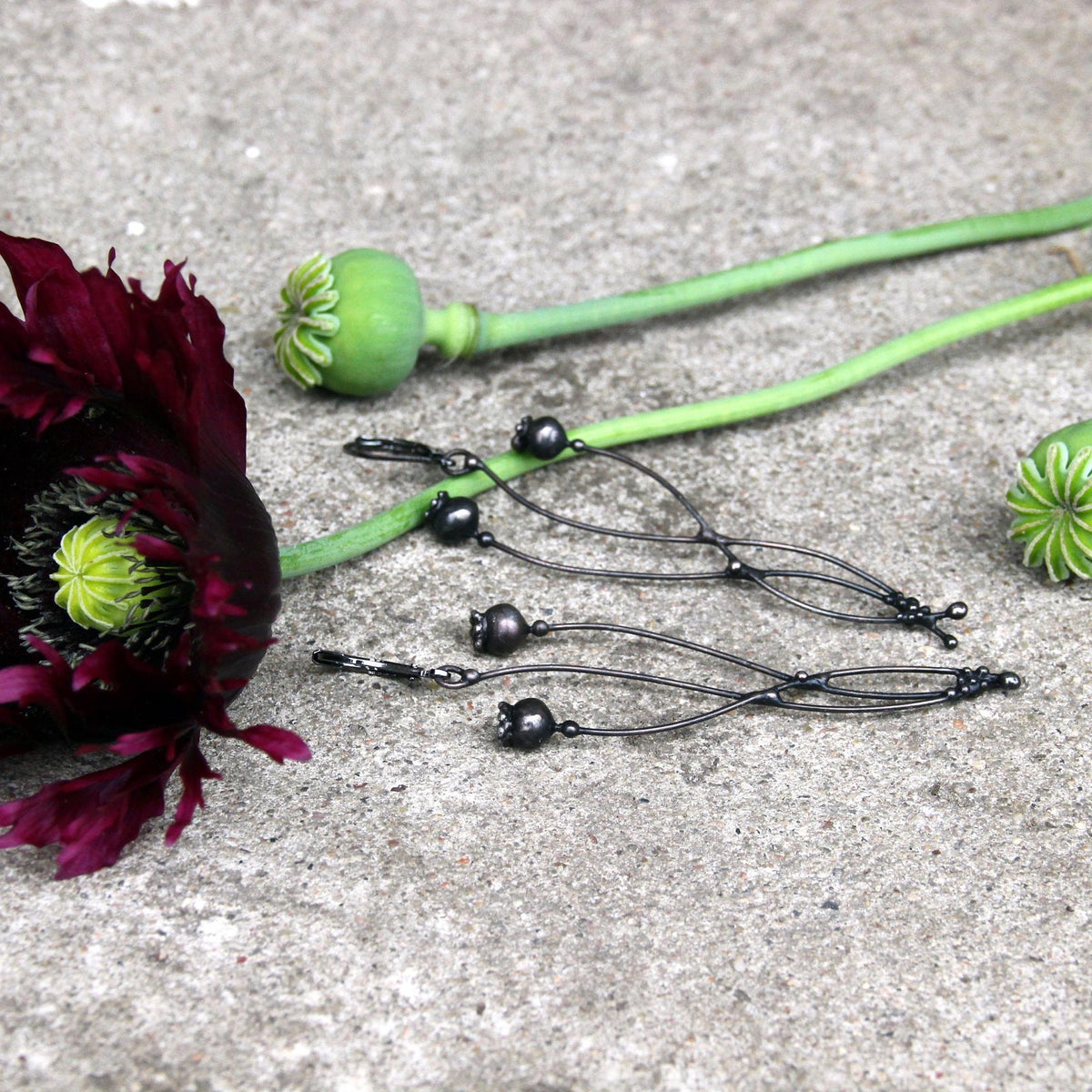 Black Poppy Seed Pod Earrings – Copper & Pewter