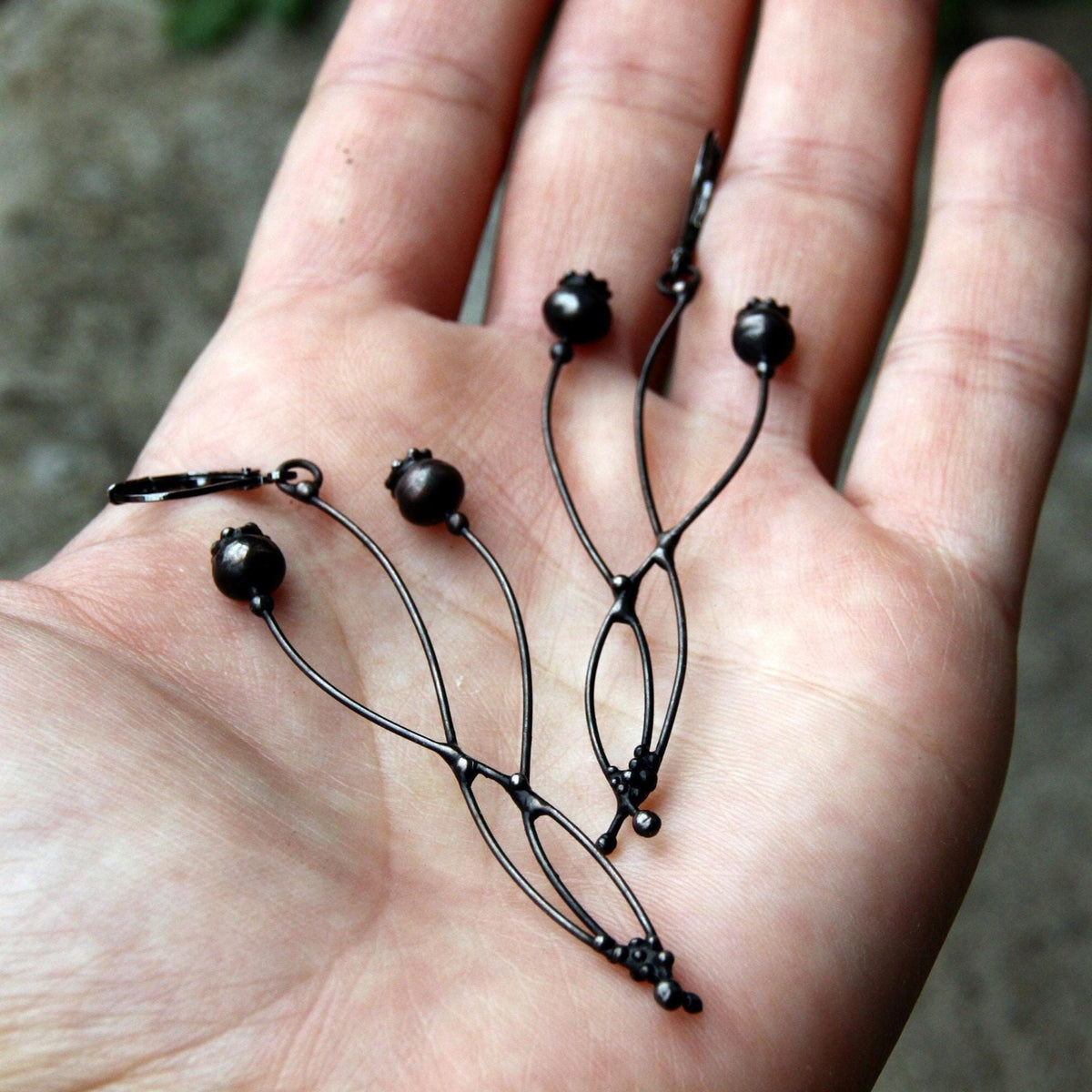 Black Poppy Seed Pod Earrings – Copper & Pewter