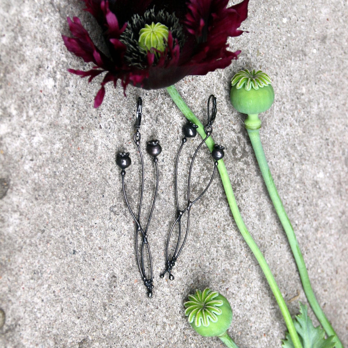 Black Poppy Seed Pod Earrings – Copper & Pewter