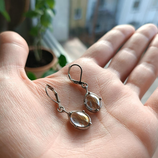 Clear Stained Glass Drop Earrings – Silver Tone