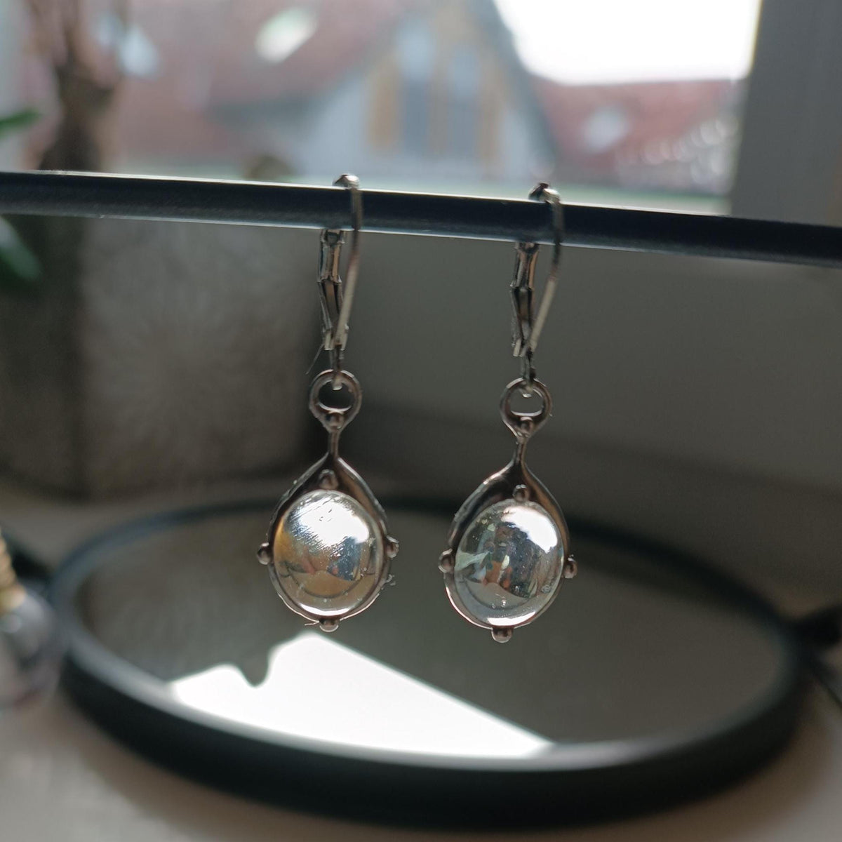Clear Stained Glass Drop Earrings – Silver Tone