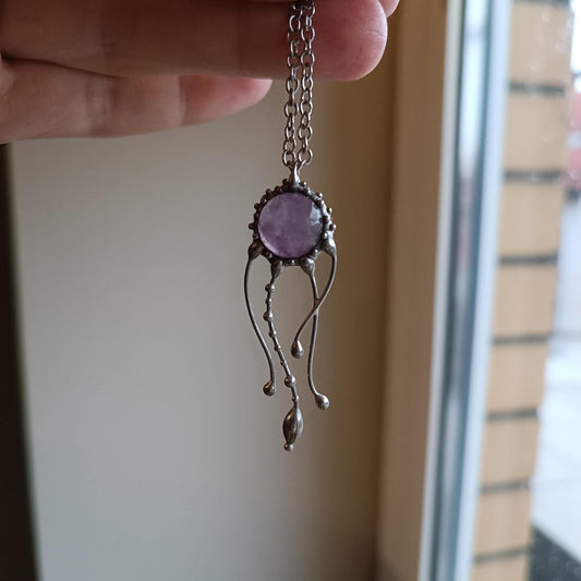 Amethyst Jellyfish Pendant Necklace – Silver Tone
