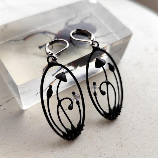Labradorite Mushroom Earrings – Blackened Copper