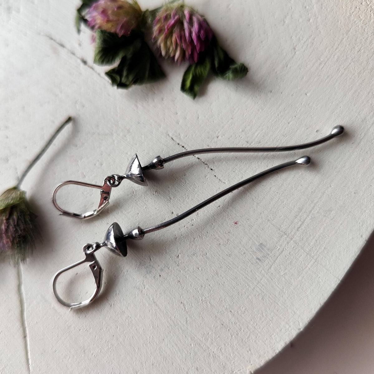 Silver Tone Mushroom Dangle Earrings – Copper & Pewter Mycology