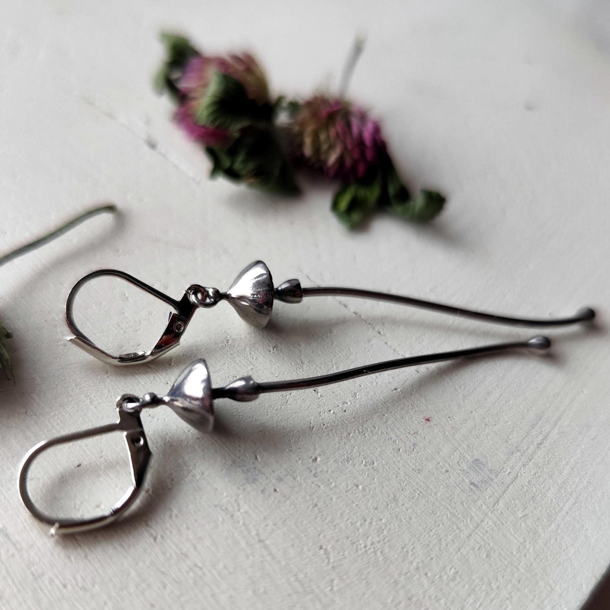 Silver Tone Mushroom Dangle Earrings – Copper & Pewter Mycology